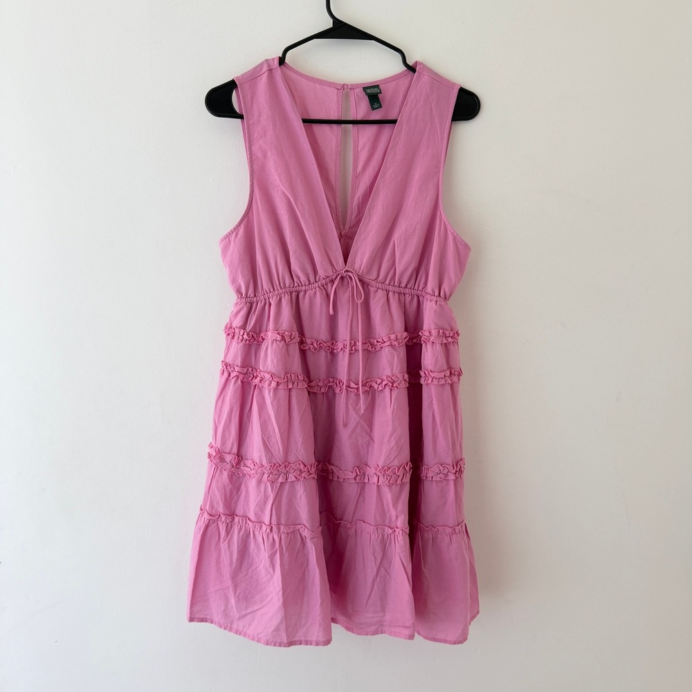 Pink Ruffle Tiered Mini Dress Womens M Coquette Baby Shower Lightweight Cotton